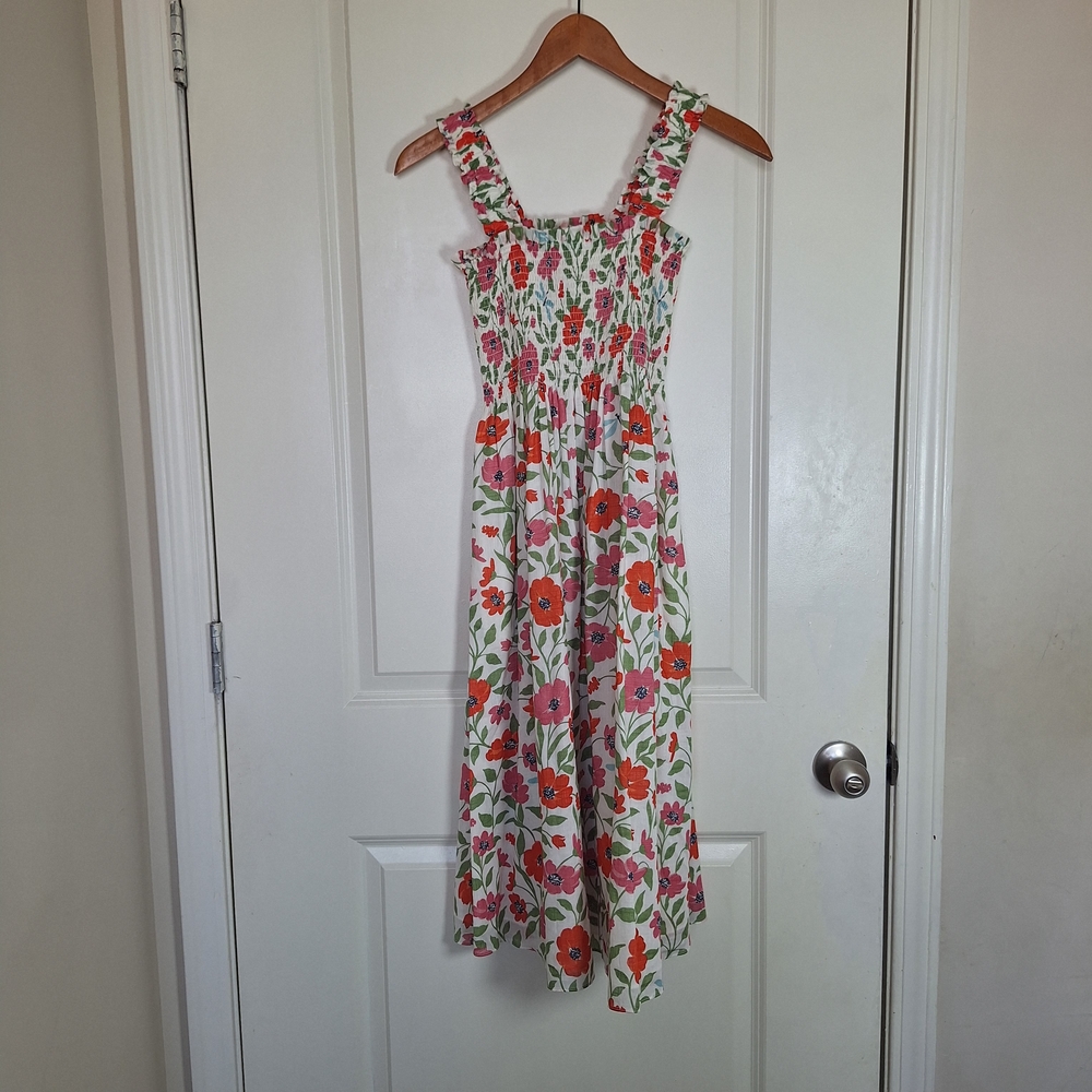 Kate Spade New York Bloom Smocked Ruffle Floral Print Sleeveless Dress Size XS - Picture 2 of 7